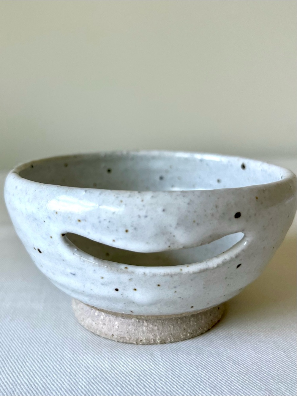 Vintage Ceramic Egg Separator Handmade Speckled White Glaze